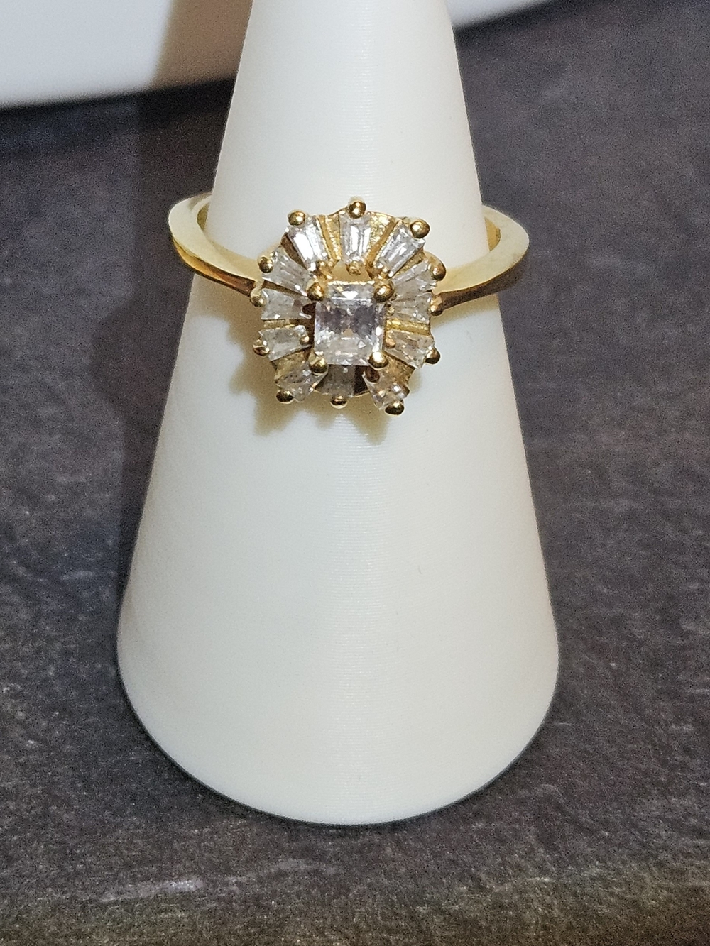 Gold-Tone Clear Crystal Halo Ballerina  Starburst Ring. Size 8